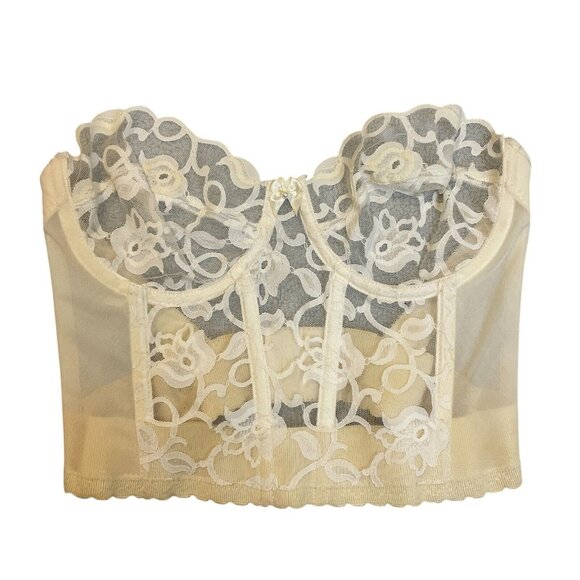 Victoria's Secret Other - Vintage 70s/80s Victoria Secret Sheer Floral Mesh Strapless Corset Cream Sz 34C